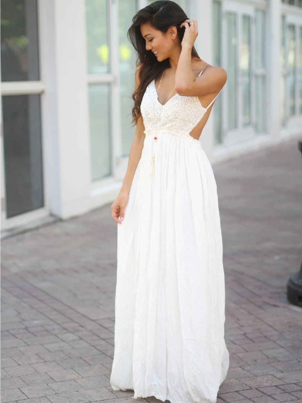 Forever 21 White Lace Bodice Maxi Dress